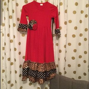 Red dress w/ ruffles polka dot and leopard